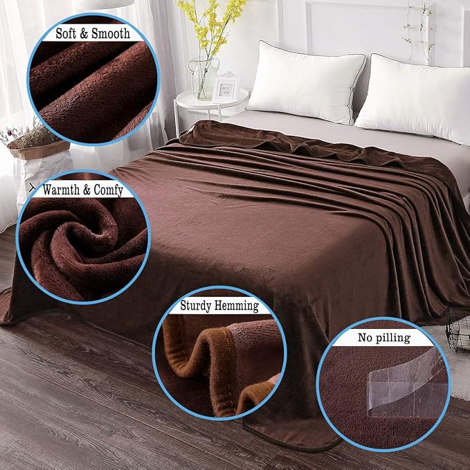 HOZY Soft Blanket King Size Fleece Warm Fuzzy Throw Blankets for The Bed Sofa Lightweight 350GSM Chocolate 90"*108"