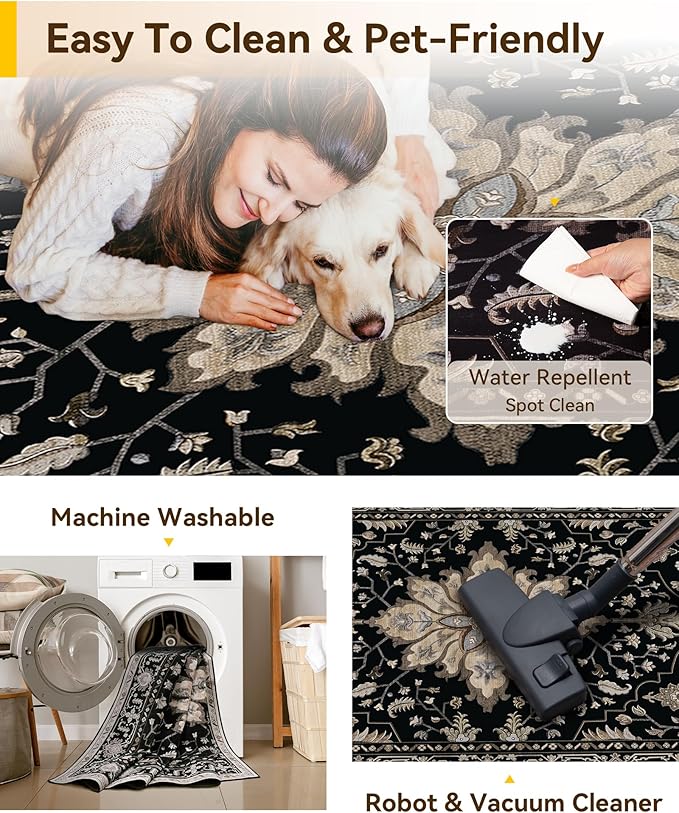 RELEANY Washable Area Rug, Square 7'x7', Water Repellent, Pet Friendly - Image 3