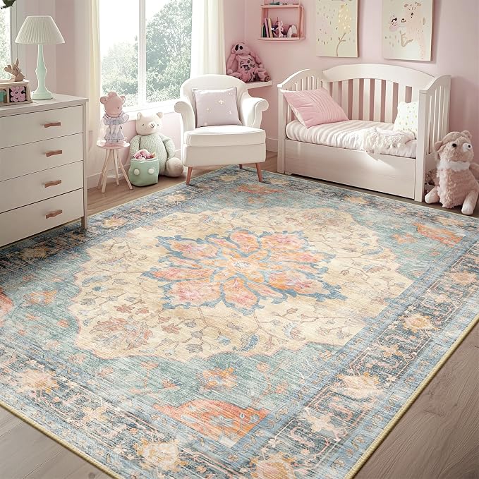 RELEANY Washable Area Rug, Water Repellent, Pet Friendly, Vintage Floral Boho - Image 2