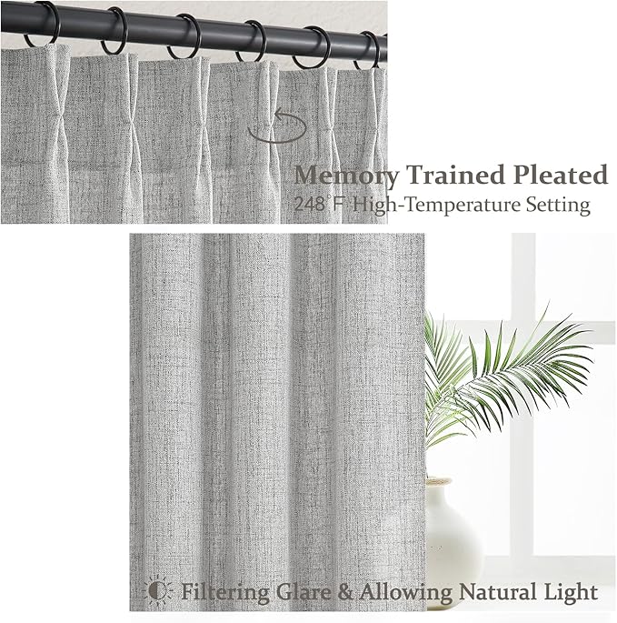 Unique Light Grey Pinch Pleat Thick Natural Linen 86 Inch Office Curtains 2 - Image 4