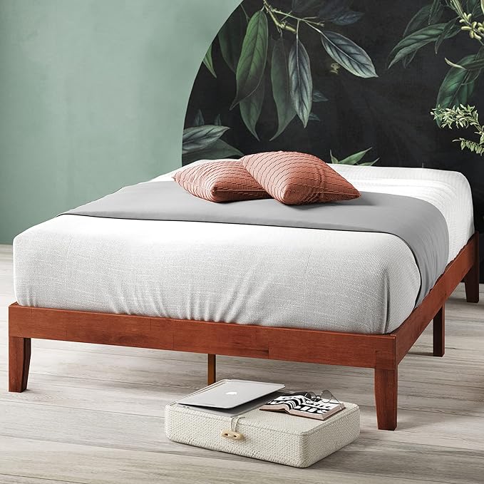 ZINUS Wen Wood Platform Bed Frame, Solid Wood Foundation, Wood Slat Support, No Box Spring Needed, Easy Assembly, Cherry, King