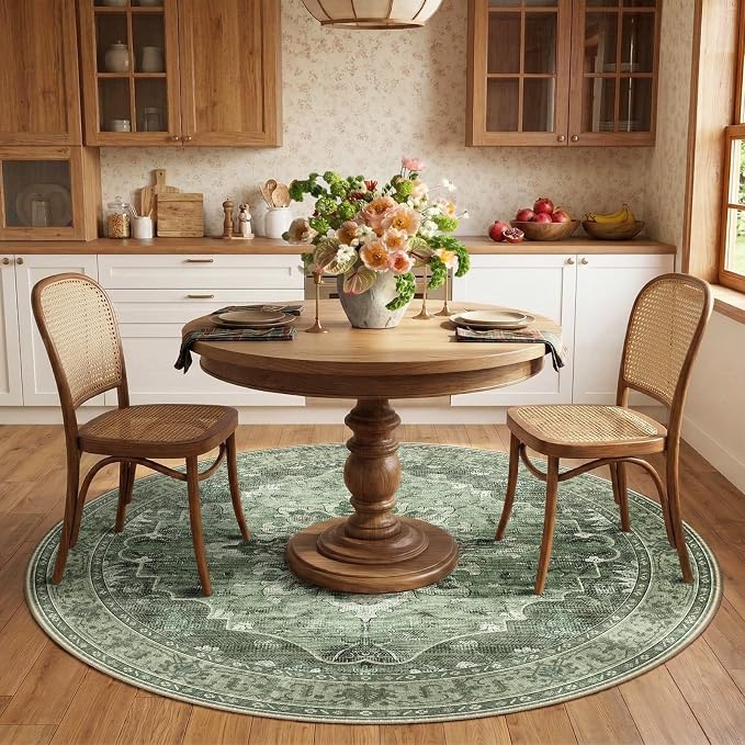 RELEANY Washable Area Rug, Round 6ft, Water Repellent, Pet Friendly, Vintage - Image 2
