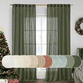 Linen Semi Sheer Curtains 96 inches Long 2 Panels Set, Olive Green | Light by LAMIT