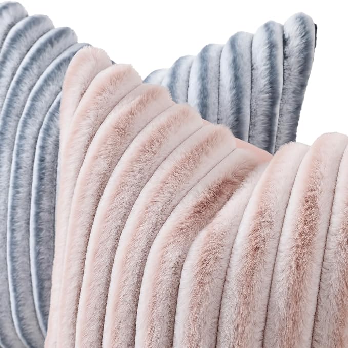decorUhome Fall Faux Fur Throw Pillow Covers 20x20 Set of 2 Pink White | - Image 2