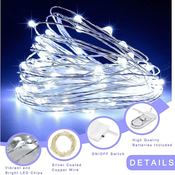 Cool White Fairy Lights Battery Operated String Lights 6 Pack Mini Lights, 20 LED 7ft Twinkle Firefly Starry Lights for DIY Craft Mason Jar Bedroom Wedding Party Table Christmas Decoration