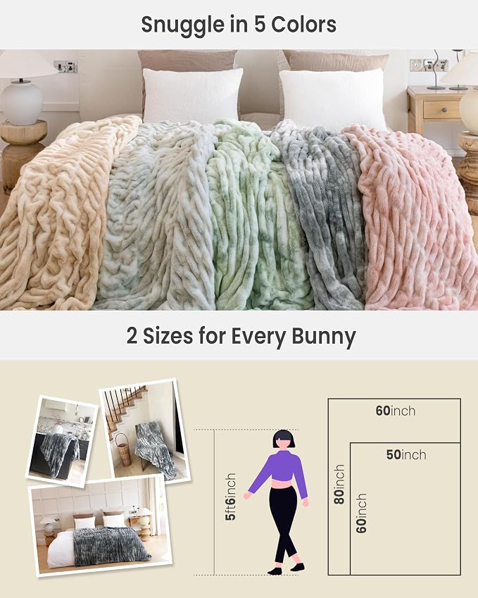Ultra Soft Cozy Faux Fur Throw Blanket, Fuzzy Plush Thick Bubble Blanket - Image 6