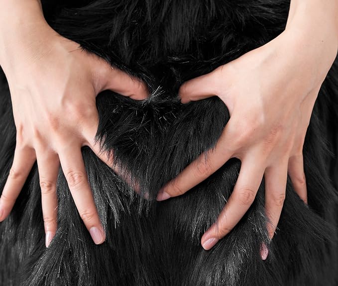 SERISSA 4x6 Fluffy Black Faux Fur Area Rug - Image 7