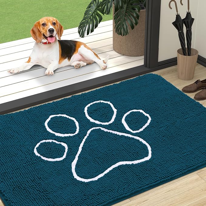 OLANLY Dog Door Mat for Muddy Paws 47x32, Paw Print Design Chenille Mud Mat | by OLANLY