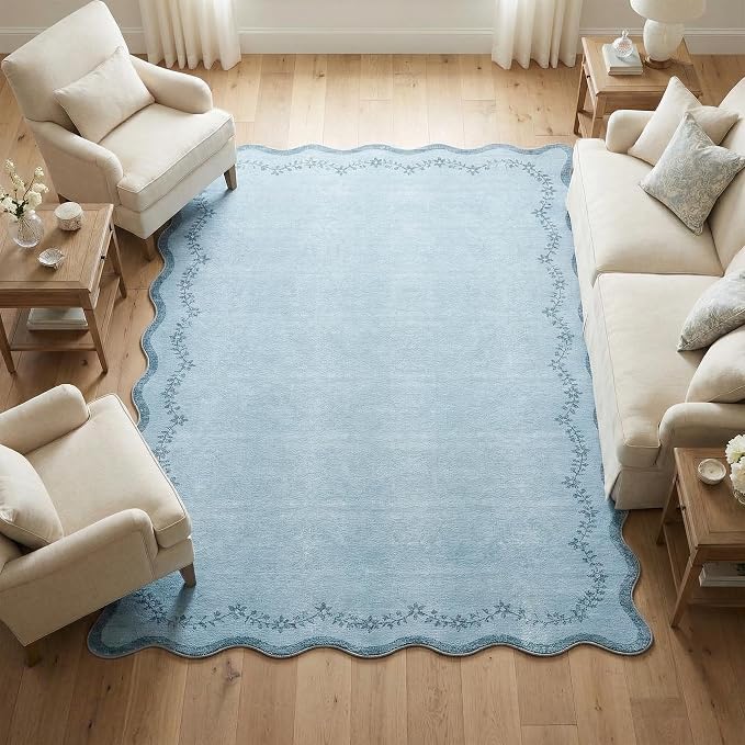 GarveeHome 4x6 Scalloped Washable Area Rug Blue Nursery Kids Bedroom Rug | Soft - Image 8