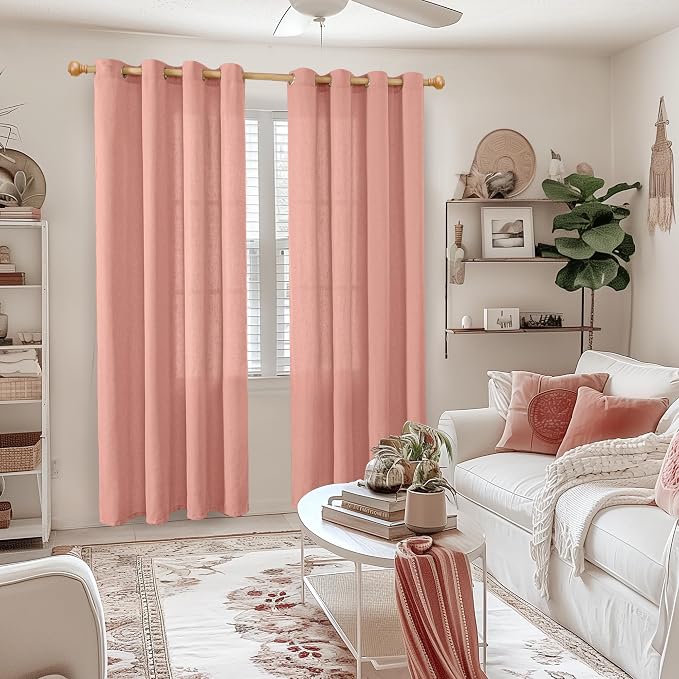 YoungsTex Dusty Rose Pink Linen Curtains 84 Inch Length - Image 2
