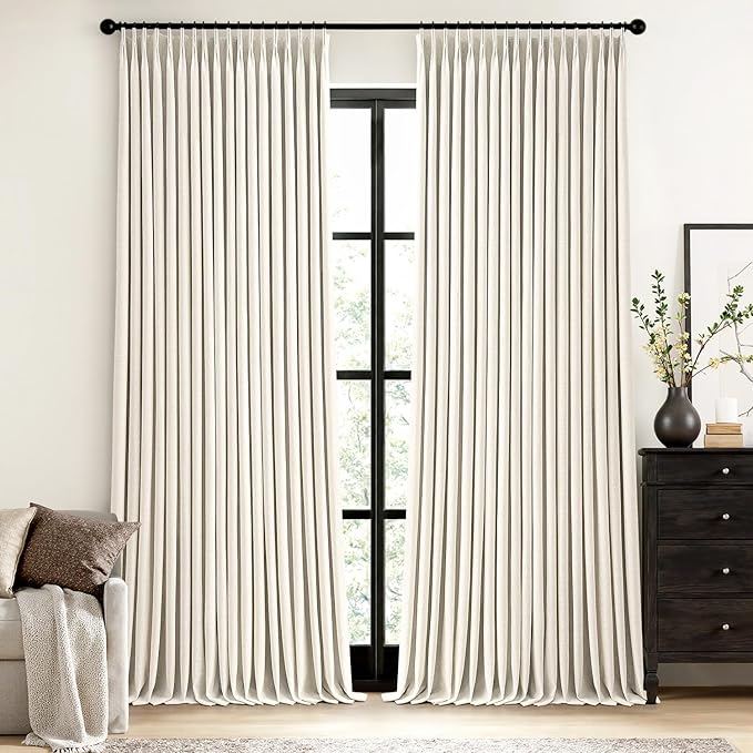 MIULEE Natural Extra Wide Pinch Pleated Blackout Curtains 60x90 Inches | Memory by MIULEE