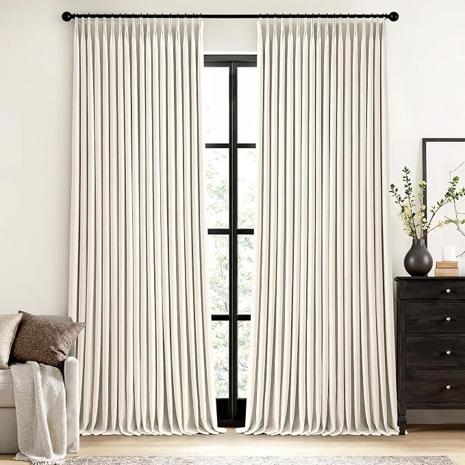 MIULEE Natural Extra Wide Pinch Pleated Blackout Curtains 60x96 Inches | Memory by MIULEE