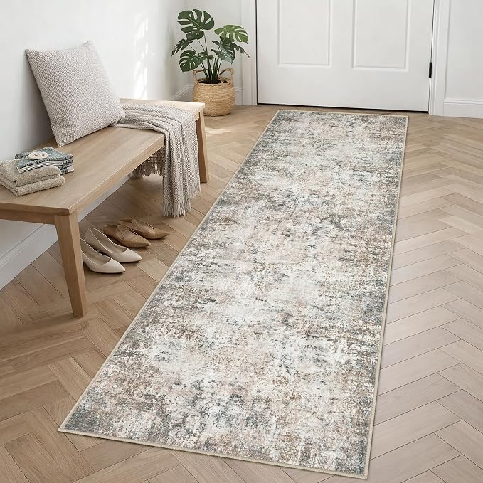 2.6x8 Washable Runner Rug：Modern Abstract Kitchen Soft Carpet Brown | - Image 2