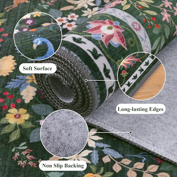 HEBE Hallway Runner Rug 2'x8', Washable Non Slip Kitchen Rug Runner | Soft Boho - Image 3