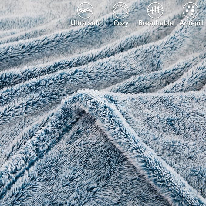 Exclusivo Mezcla Plush Fuzzy Fleece Bed Blanket Queen Size, Super Soft, Fluffy and Warm Blankets Suitable for All Seasons (Mixed Teal, 90x90 Inches)
