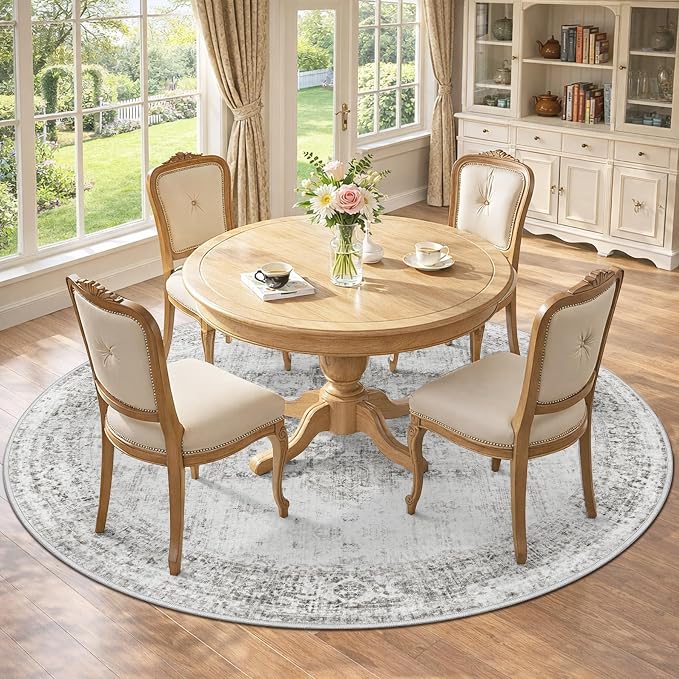Round Rugs 6ft Washable Rug, Vintage Boho Medallion Rugs Non-Slip Soft Low Pile - Image 4