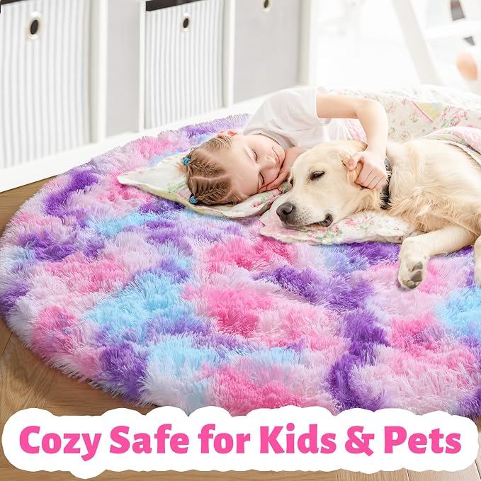 Amdrebio Pink Blue Purple Round Circle Rug 4Ft - Image 2