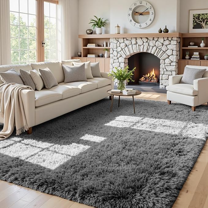 5x7 Fluffy Shag Area Rugs for Living Room Bedroom: Soft Carpet Light Gray | by CarpetAddColortoYourLife