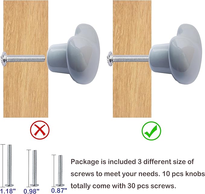Ceramic Drawer Knobs Heart Shape Cabinet Dresser Pulls Handles with 3 Sized Screws, Kitchen Furniture Knobs for Closet Cupboard Wardrobe (Grey, 10 Pack)