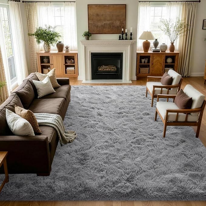 8x10 Extra Large Grey Fluffy Soft Area Rug Non-Slip by ModernHomeDecor