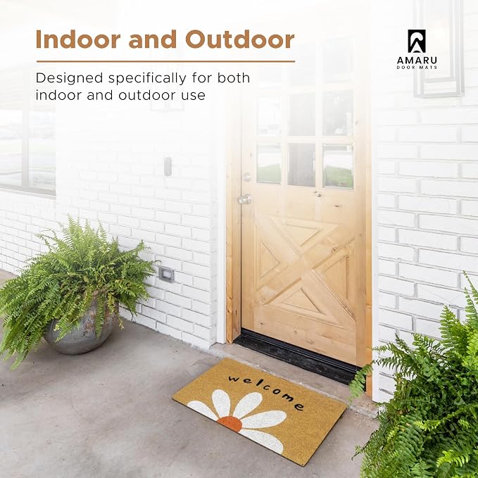 Coir Welcome Mat, Welcome Daisy, 17 x 29 in | 100% Natural Coir, Anti-Shedding - Image 5