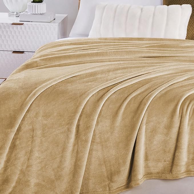 Walensee Fleece Blanket Plush Throw Fuzzy Lightweight (Throw Size 50x60 Tan Camel/Taupe) Super Soft Microfiber Flannel Blankets for Couch, Bed, Sofa Ultra Luxurious Warm and Cozy for All Seasons