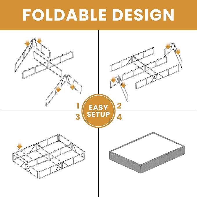 MAF 5 Inch King Box Spring, Low Profile Box Spring King Siz 3500 lbs Black Heavy Duty Metal Mattress Foundation with BoxSpring Cover, No Squeaky, Easy Assembly