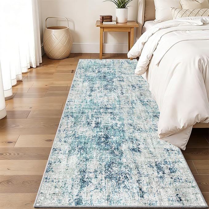 Machine Washable Runner Rugs 2x8 Modern Abstract Rug Ocean Mist | Stain & Spill by WIEVEDENS
