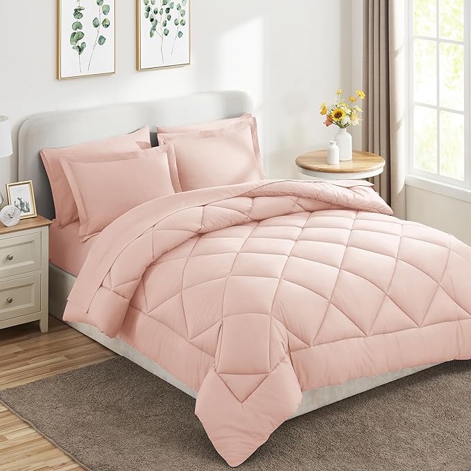 CozyLux King Size Comforter Set Blush Pink - 7 Pieces Bed in a Bag King, Luxury Soft Bed Set for All Seasons, Bedding Set with Down Alternative Comforter, Sheets, Pillowcases & Shams