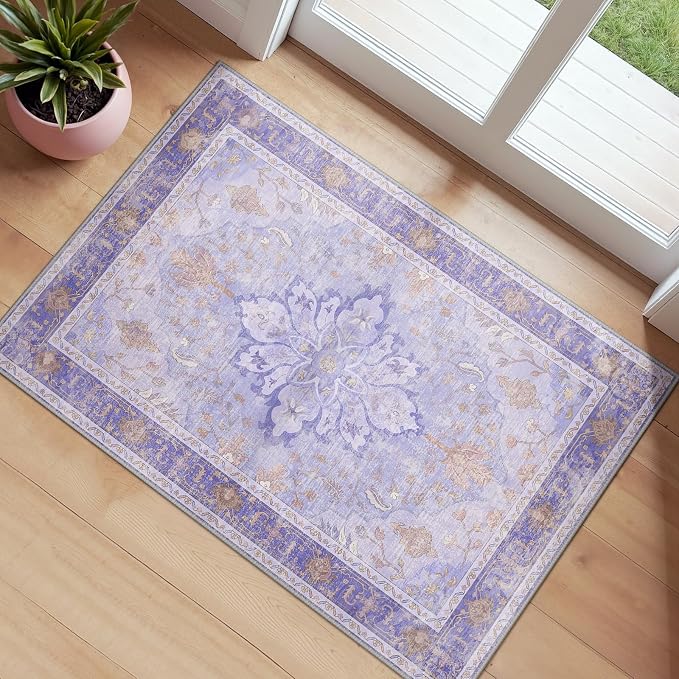 RELEANY Washable Area Rug, Small 2'x4', Water Repellent, Pet Friendly, Vintage by RELEANY
