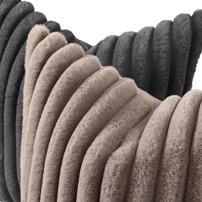 decorUhome Fall Faux Fur Throw Pillow Covers 20x20 Set of 2 Dark Grey | - Image 2
