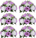NUPTIO Flower Wedding Centrepieces for Tables - 6 Pcs 9.5in Diameter Lilac & White Artificial Flowers Rose Ball for Centerpieces Table - Fake Rose Arrangements for Weddings Birthday Party Decor