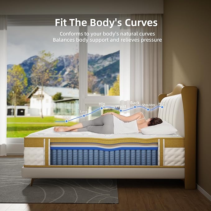 Twin Mattress, 12 Inch Cooling Gel Memory Foam Mattress, Innerspring Hybrid in a Box with Pocket Springs for Pressure Relief and Breathable Medium Firm Feeling with CertiPUR-US Certified Foam
