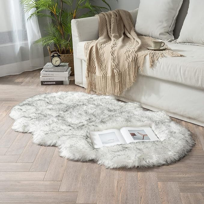 MIULEE Fluffy Area Rug 3x5 ft Faux Fur Sheepskin Rug Gradient Grey | Luxury - Image 2