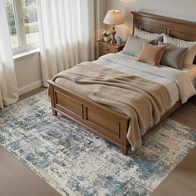 DMOYEST Area Rug Living Room Rugs 5x7 Washable Abstract Carpet | Neutral Modern - Image 4