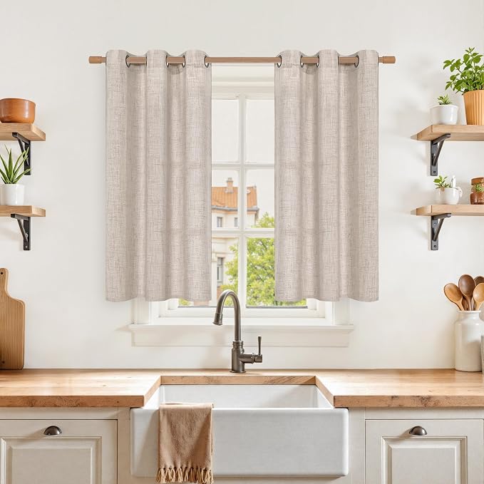 YoungsTex Short Linen Curtains for Kitchen Window by YoungsTex