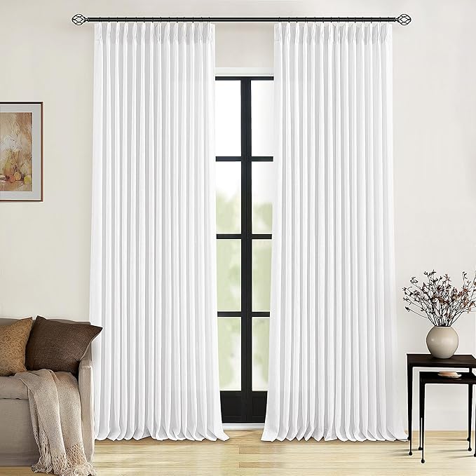 Pleated Linen Snow White Curtains 96 Inches Long 2 Panels Set | Neutral by Twodrapes