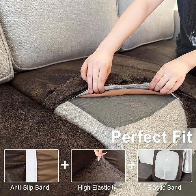 ANARACHON Leather Look Couch Cushion Covers Sofa Seat Slipcovers Sets Couches - Image 4