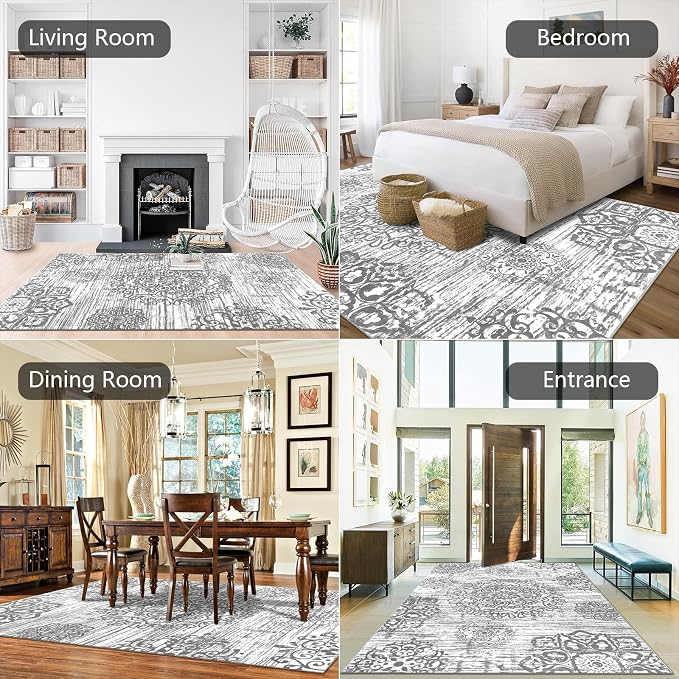 HEBE Area Rug for Living Room 9'x12', Washable Non Slip Boho Bedroom Rug | - Image 8