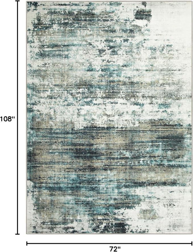 6x9 Area Rugs for Living Room: Washable Abstract Teal Green Badroom Carpet | - Image 2