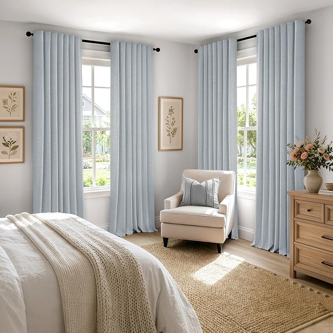 MIULEE 100% Blackout Linen Curtains 42 x 90 Inch Chambray Blue 2 Panels | - Image 8