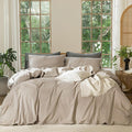 MooMee Bedding Duvet Cover Set 100% Washed Cotton Linen Like Textured Breathable Durable Soft Comfy (Heathered Taupe, Super King 108"x98")