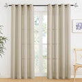 RYB HOME Curtains 84 inches Length Grommet Semi Transparent Linen Sheer Curtains Farmhouse Curtain Panels for Bedroom Home Office Living Room Dining, 52 x 84 Each, 2 Pcs, Beige