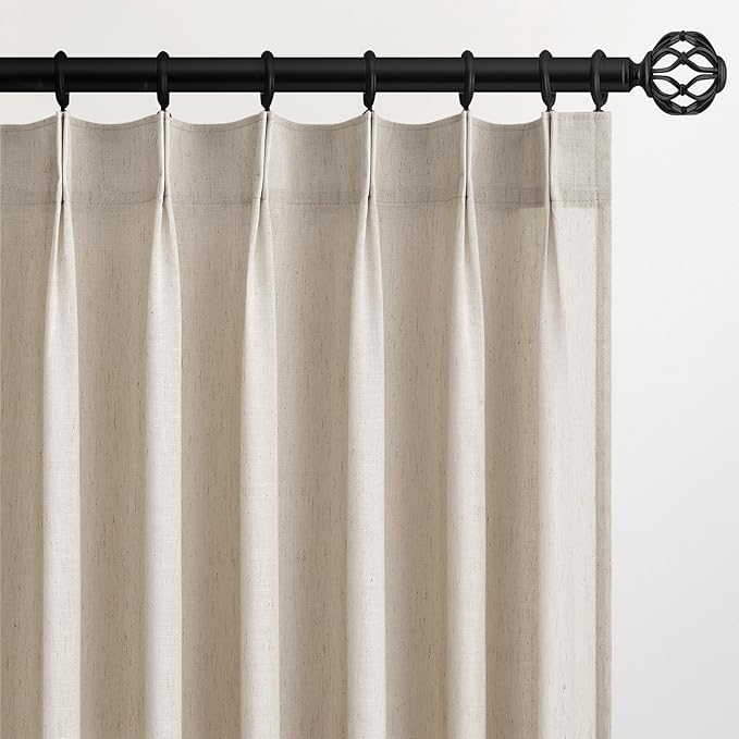 Topfinel Pinch Pleated Curtains 63 Inches Long 2 Panels Set, Oatmeal Semi Sheer by Topfinel