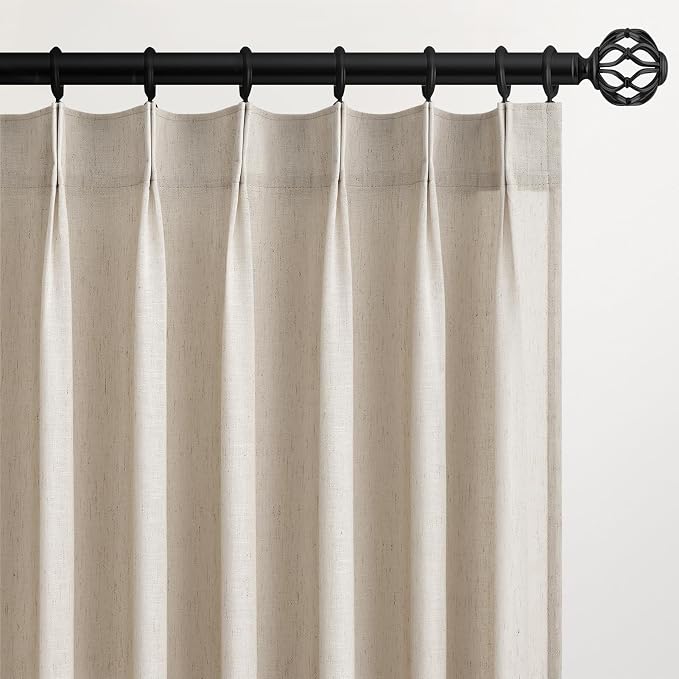 95 Inches Long Pleated Sheer Curtains, Oatmeal Linen Blended Light Filtering by Topfinel