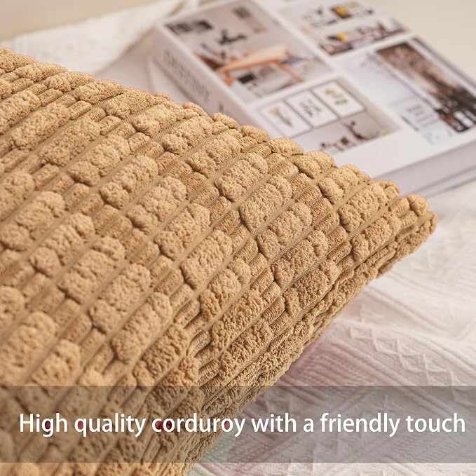 Aegero Pack of 2 Corduroy Decorative Throw Pillow Covers 16x16 Inch, Coffee | - Image 2