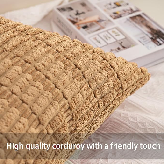 Aegero Pack of 2 Corduroy Decorative Throw Pillow Covers 24x24 Inch, Coffee | - Image 2