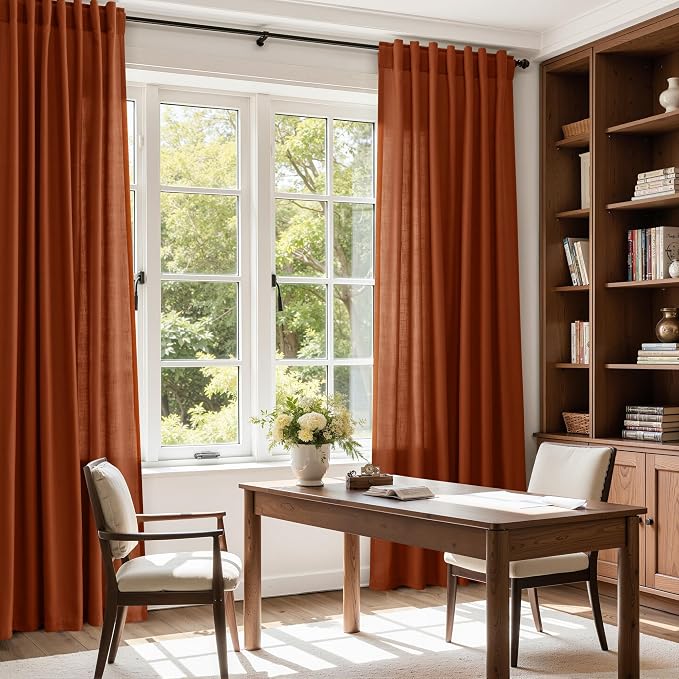 Extra Wide Terracotta Curtains for Living Room 102 Inches Long Back Tab and Rod - Image 8