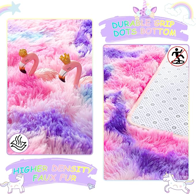 3x5 Tie-Dyed Pink Purple Blue Fluffy Area Rug Non-Slip - Image 5
