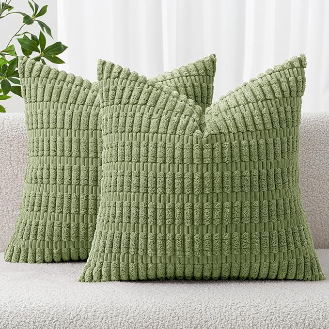 MIULEE Corduroy Decorative Throw Pillow Covers 12x12 Sage Green Pack of 2 | by MIULEE